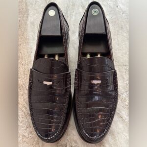 HERMES Crocodile Brown Alligator Leather Penny Loafer Shoes 10 US 43 Euro 9 UK